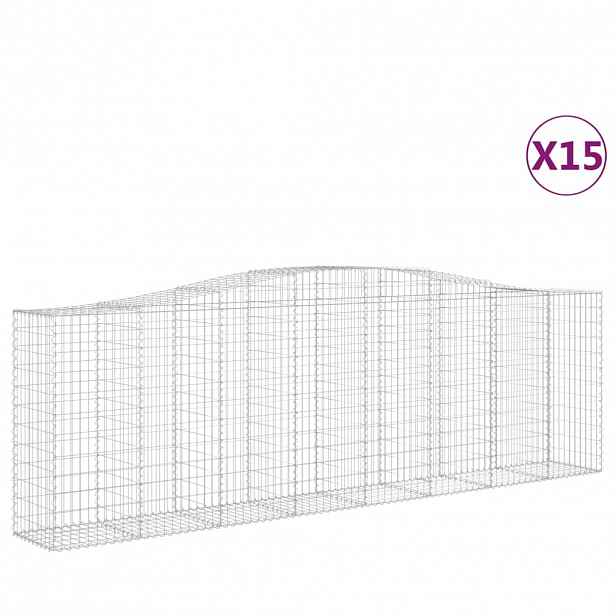 vidaXL Klenuté gabionové koše 15ks 400x50x120/140cm pozinkované železo
