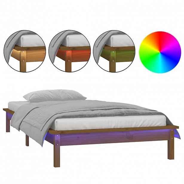 vidaXL Rám postele s LED medový 75 x 190 cm Small Single masivní dřevo