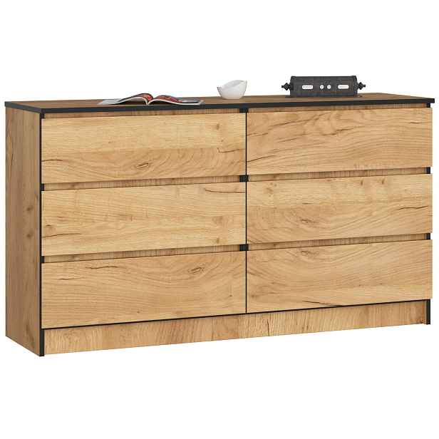 Ak furniture Komoda Kuba 140 cm 6 šuplíků dub craft zlatý
