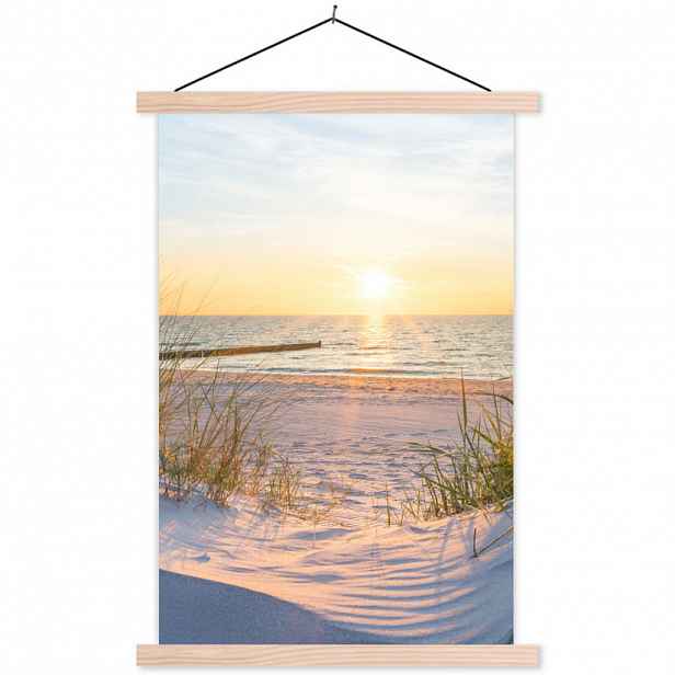 MuchoWow PLAKÁT S MAGNETICKOU LIŠTOU Pláž - Slunce - Duna - Tráva - Písek - Horizont 40x60 cm
