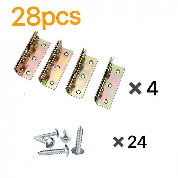 TEMU 28ks/sada dřevěných spojovacích prvků (včetně 4 sad pantů montážních šroubů), kovové konzoly, rohové spoje, truhlářské spojovací prvky,