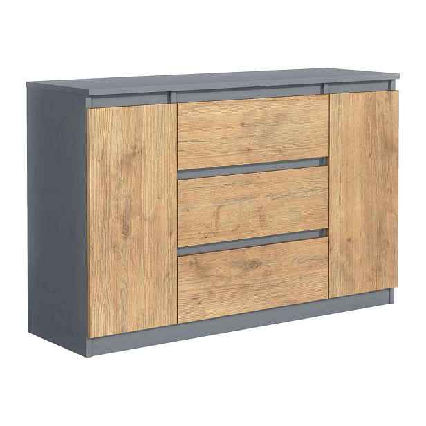 MASSENO KOMODA NUDO, 120/78,5/39 cm se 3 zásuvkami a 2 dvířky, antracitová