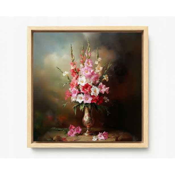 Obraz Rám Americký Box Dekorace Váza Květiny Gladiole Mečíky 60x60