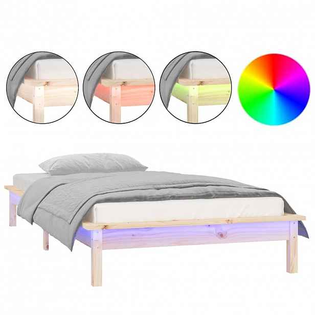 vidaXL Rám postele s LED světlem 90 x 190 cm Single masivní dřevo
