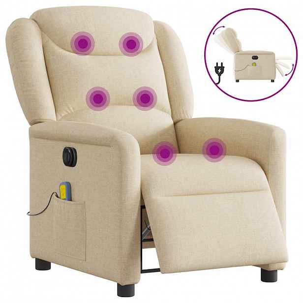 vidaXL Elektrické masážní polohovací křeslo krémové textil