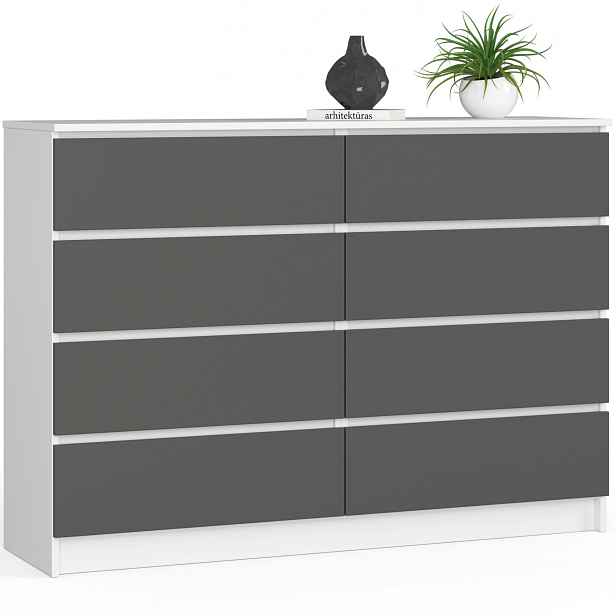 Ak furniture Komoda Kuba 140 cm 8 šuplíků bílá/grafitová