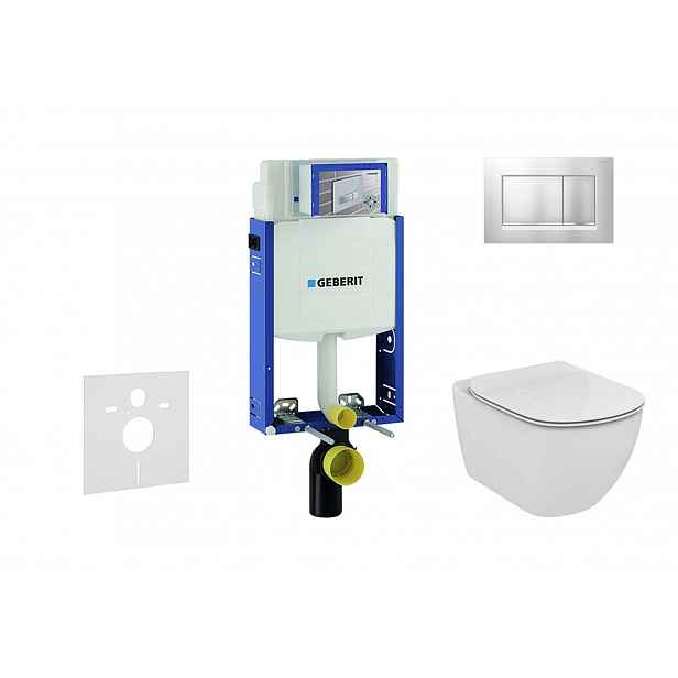 Geberit Kombifix - Modul pro závěsné WC s tlačítkem Sigma20, matný chrom/chrom + Ideal Standard Tesi - WC a sedátko, Aquablade, SoftClose 110.302.00.5