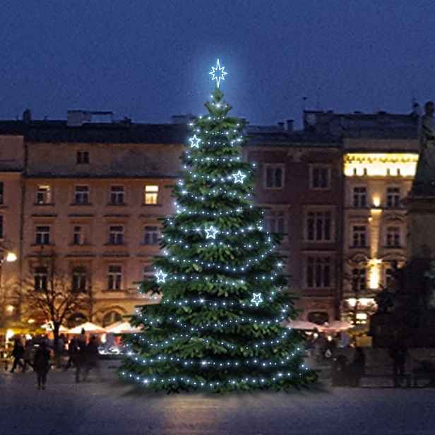 LED světelná sada na vánoční stromy vysoké 6-8 m, ledová bílá s dekory EFD11