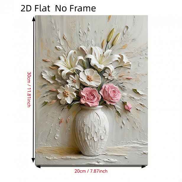 TEMU 2D plochý obraz na plátně s lilie a růží v růžové barvě, elegantní květinová dekorace na zeď, styl, nádobí, velikost: 8Inx12In, halloweenská