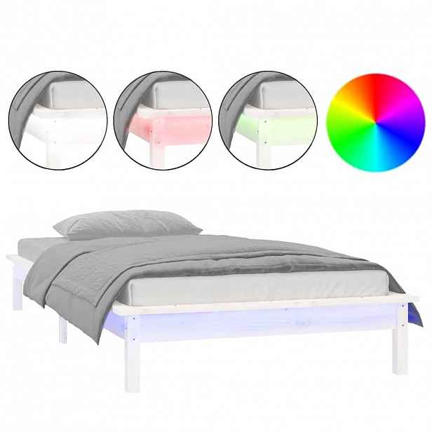 vidaXL Rám postele s LED světlem bílý 90 x 190 cm Single masivní dřevo