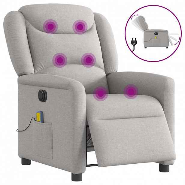 vidaXL Elektrické masážní polohovací křeslo obláčkově šedé textil