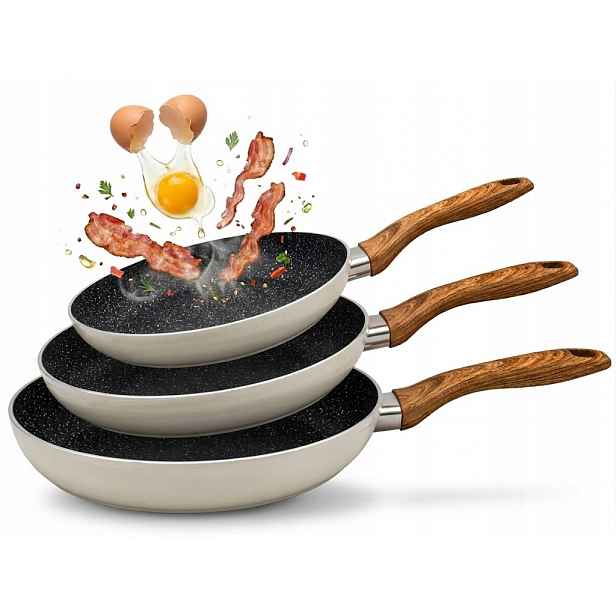 Set 3 Pánví Indukce Plyn 20 cm 24 cm 28 cm Nepřilnavý Povrch