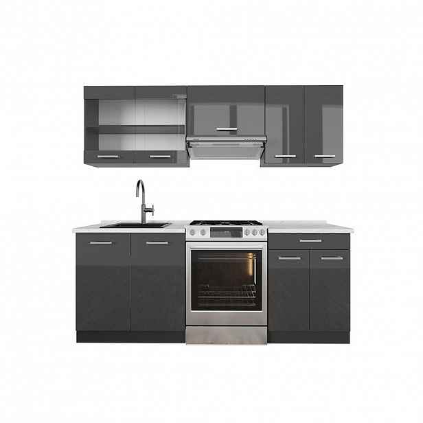 Vicco KUCHYŇSKÝ KOUT R-Line Antracit vysoký lesk/antracit 200 cm , PD Mramor
