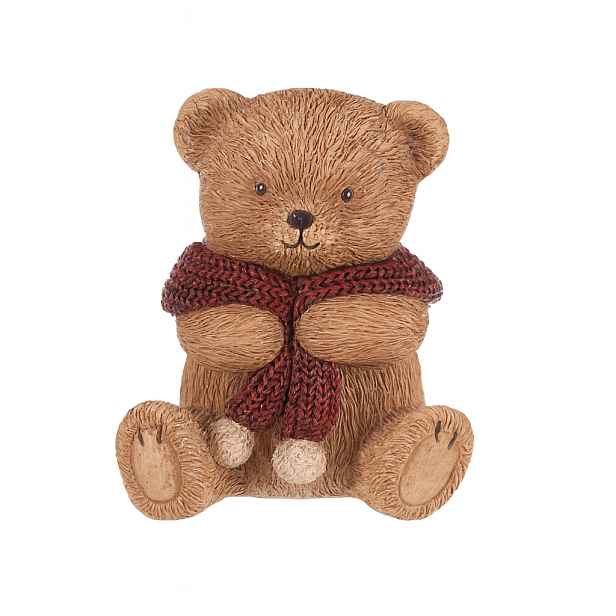 Dekorace Medvěd s červenou šálou, polyresin, 10 cm