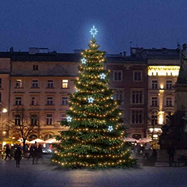 LED světelná sada na vánoční stromy vysoké 6-8 m, teplá bílá s ledově bílými dekory EFD11