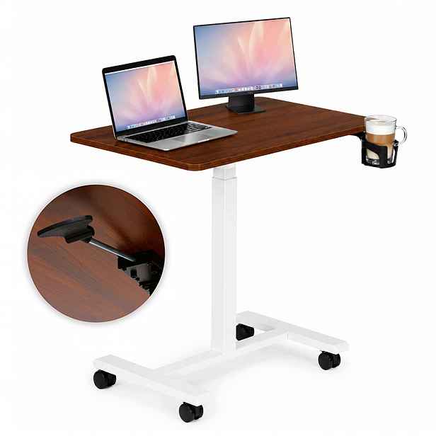 Mobilní stůl na notebook 70×48 cm, výškově nastavitelný 71,5-112 cm, hnědý