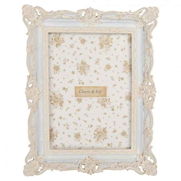 Modrý pastelový fotorámeček s béžovým zdobením - 18*3*23 cm / 13*18 cm Clayre & Eef