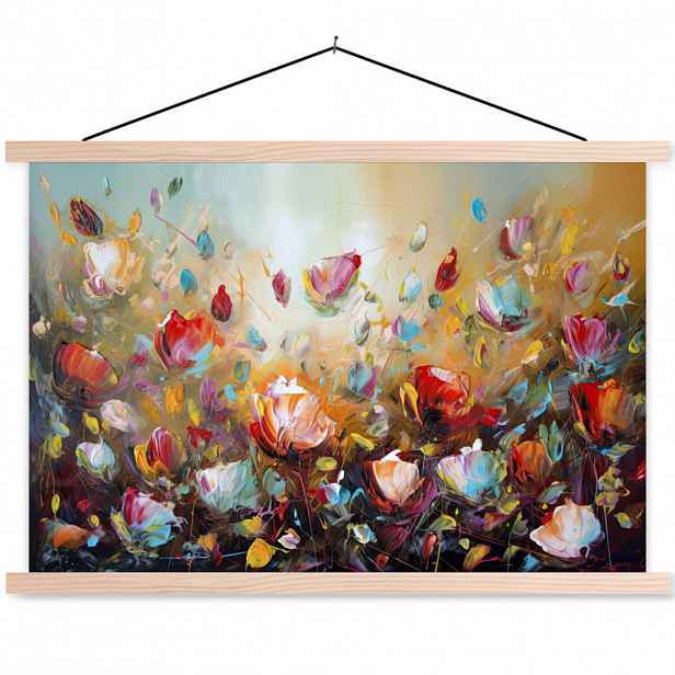 MuchoWow PLAKÁT S MAGNETICKOU LIŠTOU Květiny - Umění - Příroda - Olejomalba 60x40 cm
