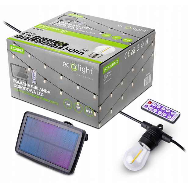 Solární zahradní girlanda Solární lampy 10 m 10 x Led žárovka E27 Dálkový Ovladač