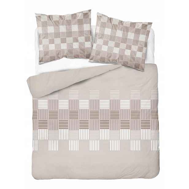 Béžové Povlečení Taupe Krata Boho Mřížka Bavlněná Povlečení 180x200