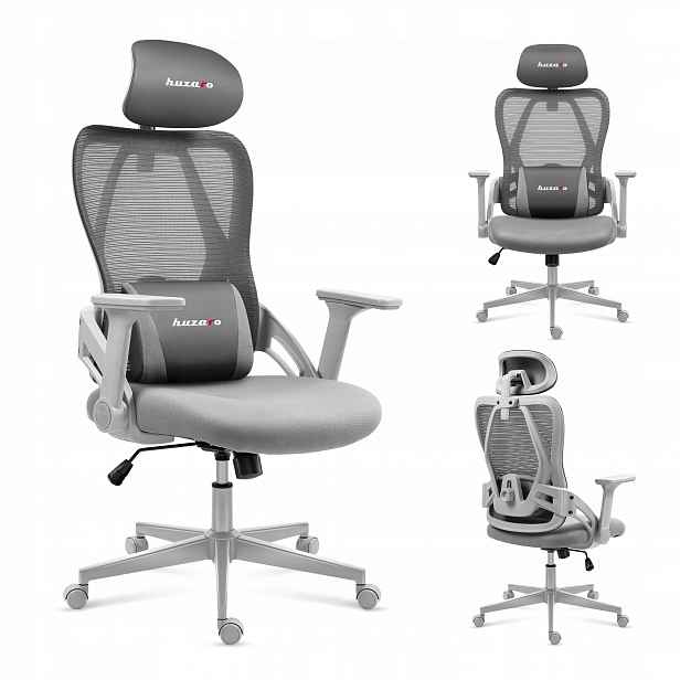 Herní židle Huzaro šedá kancelářská otočná ergonomická k psacímu stolu