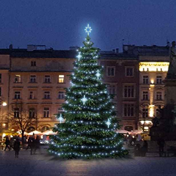 LED světelná sada na vánoční stromy vysoké 6-8 m, ledová bílá s dekory DZ113S3