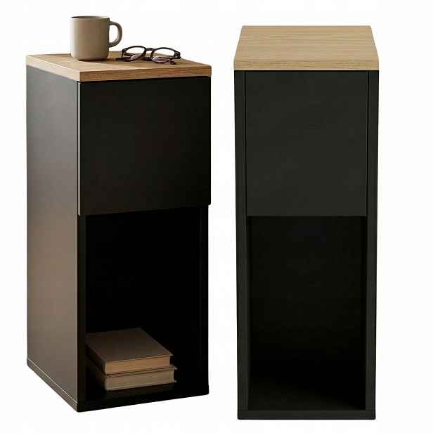 Úzký Příruční Stolek Mdf Černý 20X30X55 CM S Zásuvkou A Poličkou