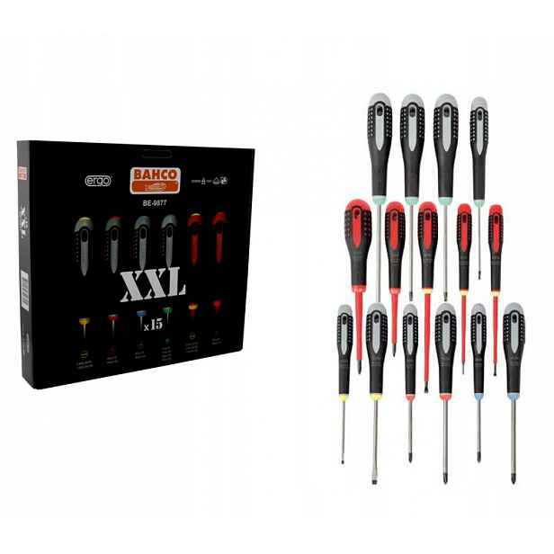 15 ks šroubováků pro přímé šrouby Phillips, Pozidriv a Torx Bahco BE-9877