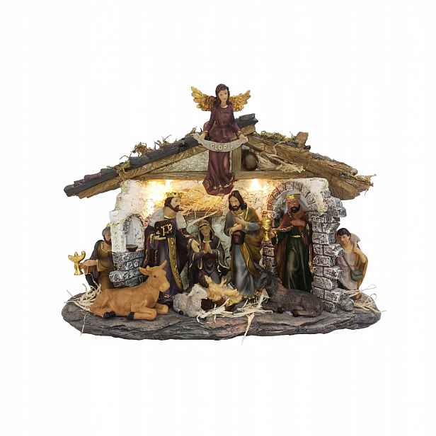 Kamenný Světelný Betlém S Figurkami 40 x 28 x 12,5 CM