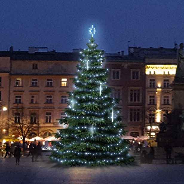 LED světelná sada na vánoční stromy vysoké 6-8 m, ledová bílá s padajícím sněhem