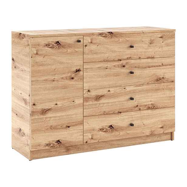 MASSENO KOMODA NATURIO, 120/87/40 cm se 4 zásuvkami, počet dvířek: 1, dub Artisan
