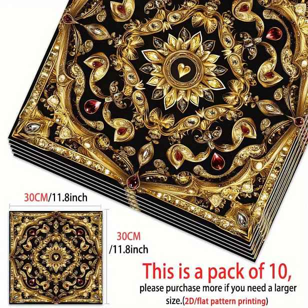 TEMU 10 ks, 2D Ploché Vysoce Kvalitní Podlahové Samolepky, 11,81x11,81 Palců (30x30 cm) PVC Samolepicí Umělecké Podlahové Dekory, Vhodné pro Domácí