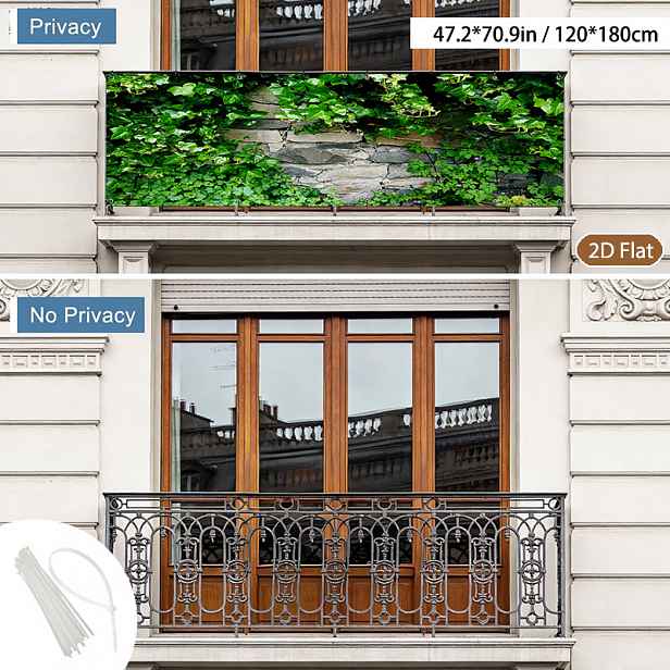 TEMU [2D Plochý] 2D Plochý 1ks Dekorativní Plot, Ochranná Obrazovka na Balkon, Venkovní Dekorace, Dekorace na Zeď, Včetně Úvazků pro Snadnou