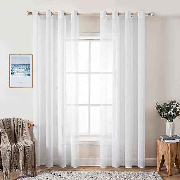 Miulee Sada 2 voálových závěsů s lněnou závěs do ložnice 140 x 245 cm Bílá