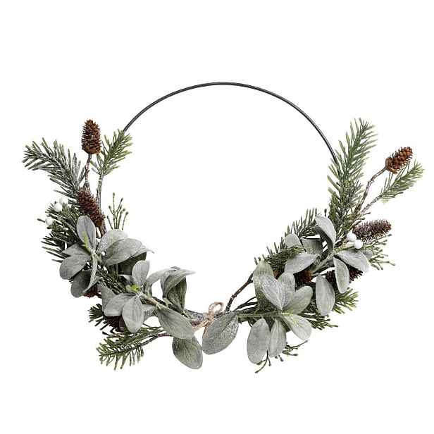 Zelený dekorativní věnec jehněčí ucho a šišky - 34 cm Chic Antique