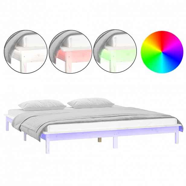 vidaXL Rám postele s LED bílý 120 x 190 cm Small Double masivní dřevo