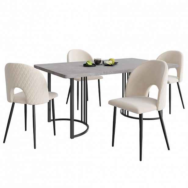 FLIEKS JÍDELNÍ SET MDF 4 Židle Šedý Béžový 140x80cm