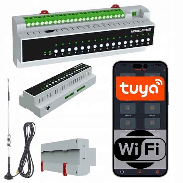 Ovladač Tuya WiFi 16 kanálů Smart Life na Din lištu 50A 16A