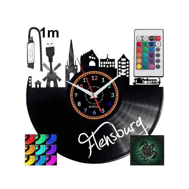 Flensburg Nástěnné podsvícené Led hodiny Rgb na dálkové ovládání Vinylová deska Nowoc