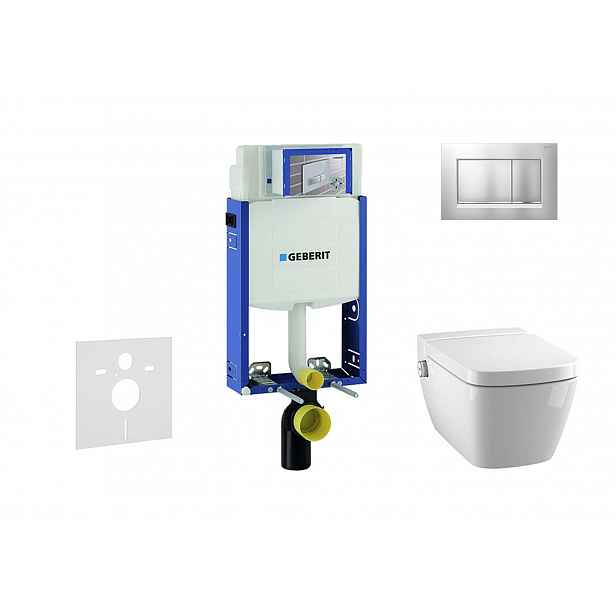 Geberit Kombifix - Modul pro závěsné WC s tlačítkem Sigma20, matný chrom/chrom + Tece One - sprchovací toaleta a sedátko, Rimless, SoftClose 110.302.0