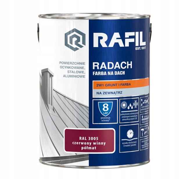 Rafil Radach Barva Na Střechu 5L Červená Vinná Polomatná Ral 3005