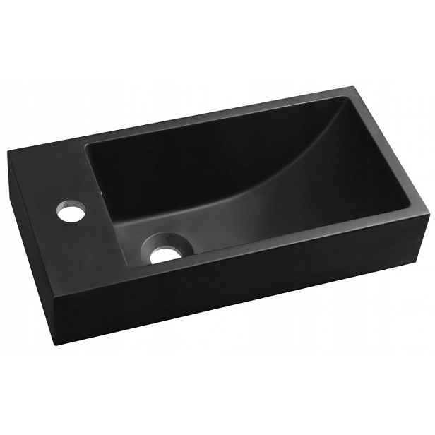 Umyvadlo Ariana, litý mramor, 50 x 25 cm, levá baterie, černá matná (SM012B) /p