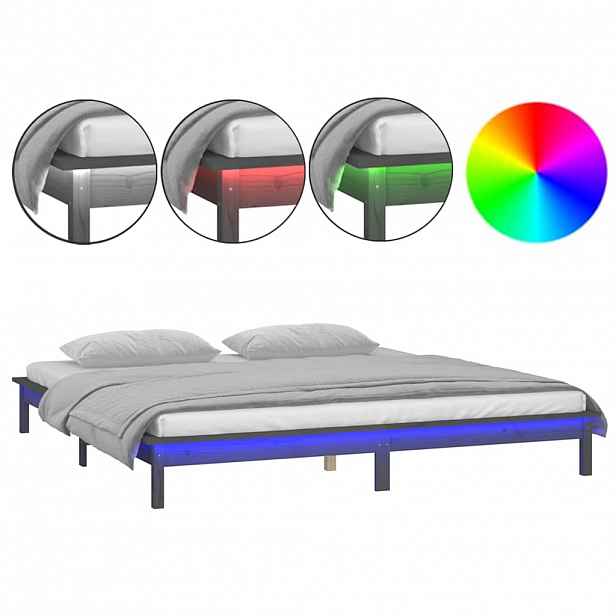 vidaXL Rám postele s LED šedý 120 x 190 cm Small Double masivní dřevo