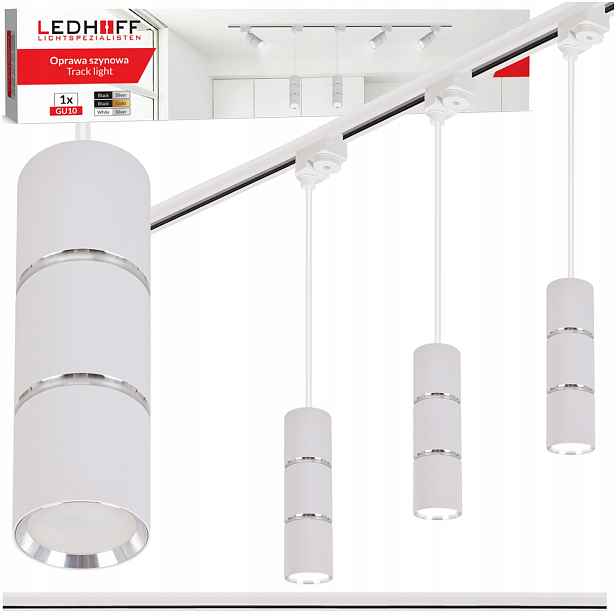 Kolejnicové osvětlení Szyna 1 m 3x Led závěsná lampa Tuba GU10 bílá Stříbrná