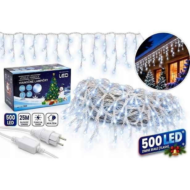 Lampičky Rampouchy Venkovní 500 Led 25 m Studená Bílá Flash Kombinované