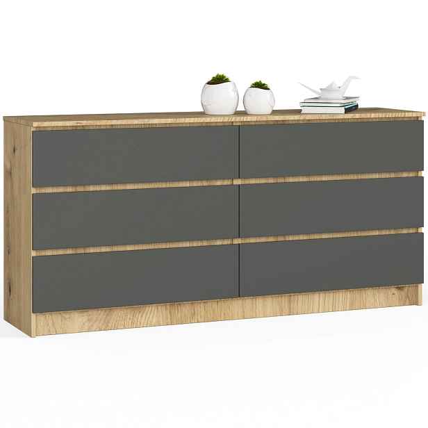 Ak furniture Komoda Kuba 160 cm 6 šuplíků dub artisan/grafitová