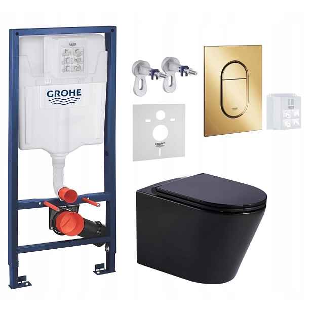 Grohe Wc stojan Rapid s mísou Wc Jess černý Tornado a zlatým tlačítkem