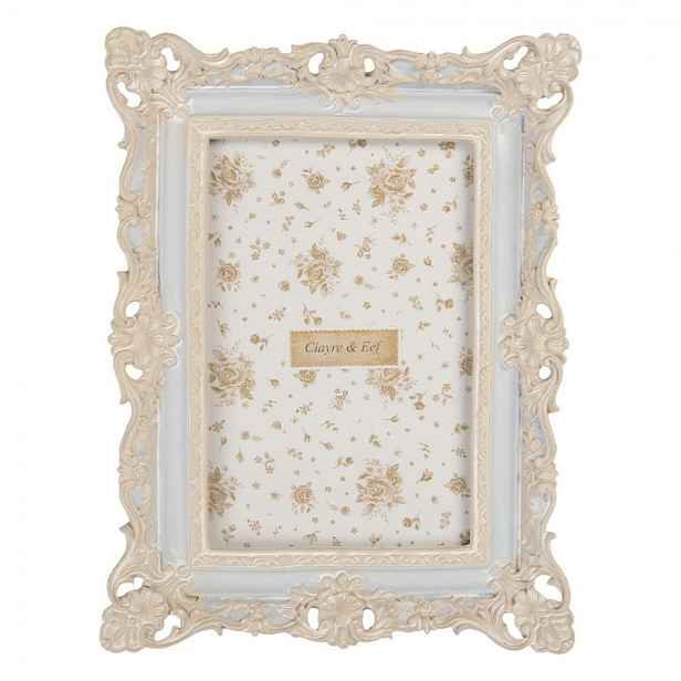Modrý pastelový fotorámeček s béžovým zdobením - 16*3*21 cm / 10*15 cm Clayre & Eef