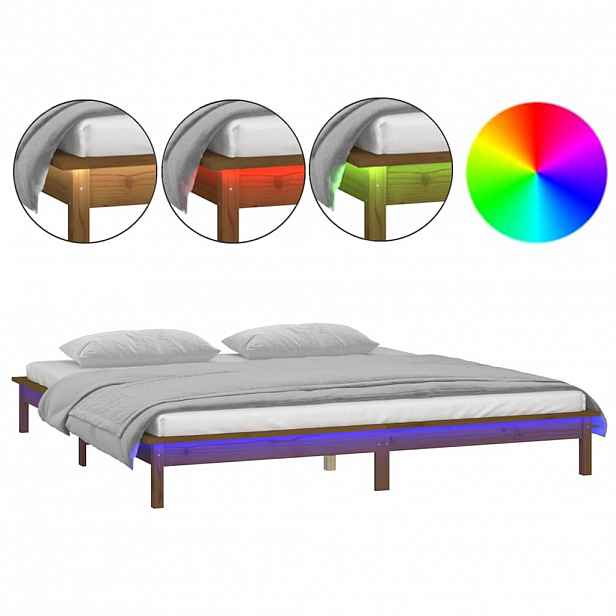 vidaXL Rám postele s LED medový 120x190 cm Small Double masivní dřevo