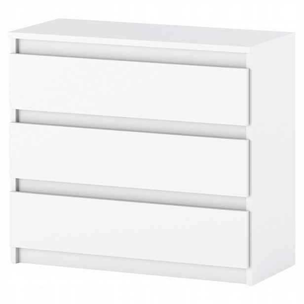 Bílá Komoda Se 3 Zásuvkami 80 CM, Moderní Skříňka Do Obývacího Pokoje